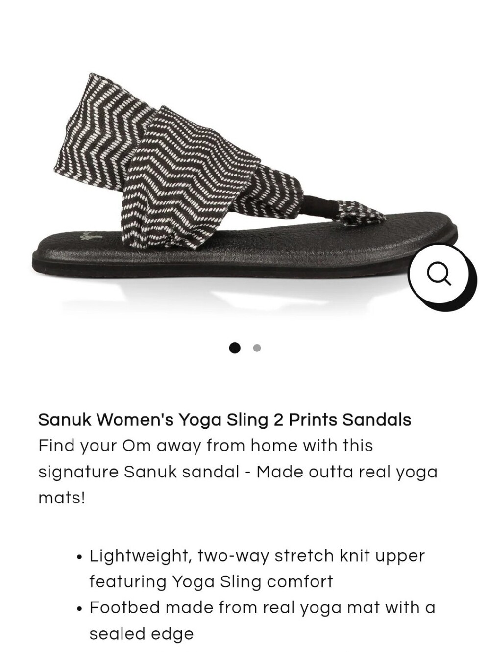 Sanuk Women's Yoga Sling 2 Prints Sandals - Black/White Size 8